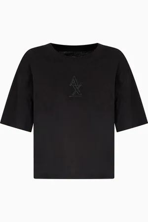 Armani Exchange Kurzes T-Shirt mit Strass-Logo