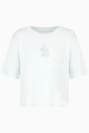 Armani Exchange Kurzes T-Shirt mit Strass-Logo