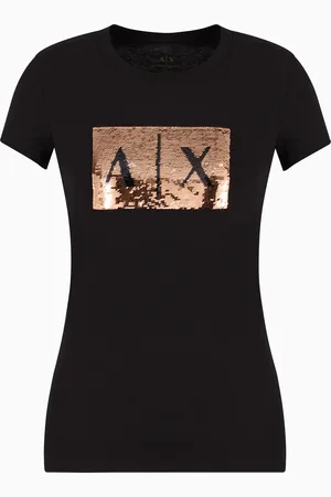 Armani Exchange Schmal geschnittenes T-Shirt mit Strass-Logo