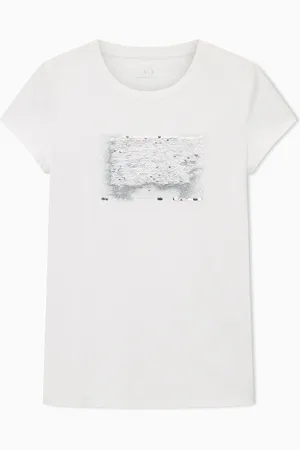 Armani Exchange Schmal geschnittenes T-Shirt mit Strass-Logo