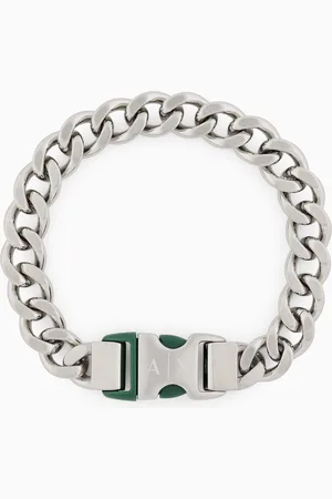 Armani Exchange Glieder-Armband aus Edelstahl und grünem Nylon
