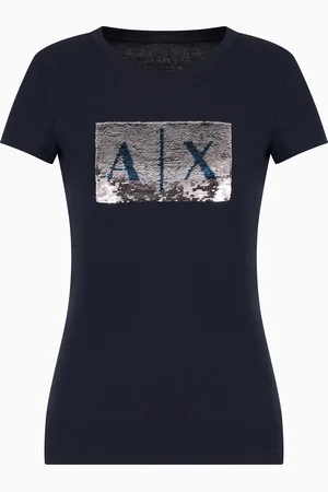 Armani Exchange Schmal geschnittenes T-Shirt mit Strass-Logo