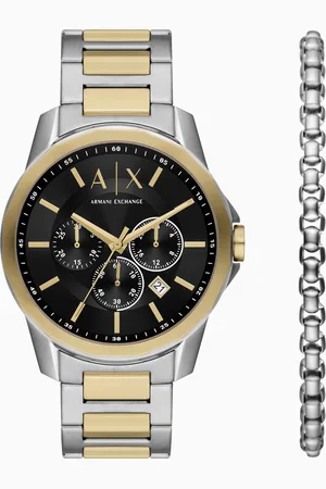 Armani Exchange Zweifarbiges Chronographen-Uhrenset aus Edelstahl mit Armband