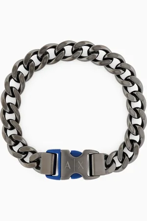 Armani Exchange Glieder-Armband aus Edelstahl und blauem Nylon