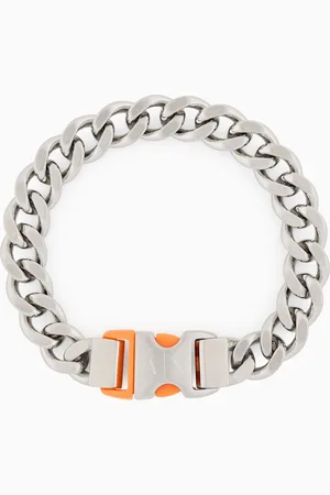 Armani Exchange Glieder-Armband aus Edelstahl und orangefarbenem Nylon