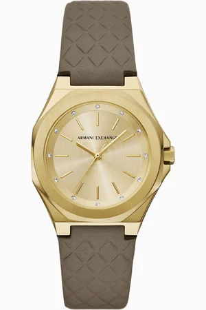 Armani Exchange Dreizeigeruhr mit Armband aus braunem Leder