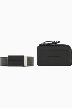 Emporio Armani Geschenkset aus Gürtel und Kartenetui aus getrommeltem Leder