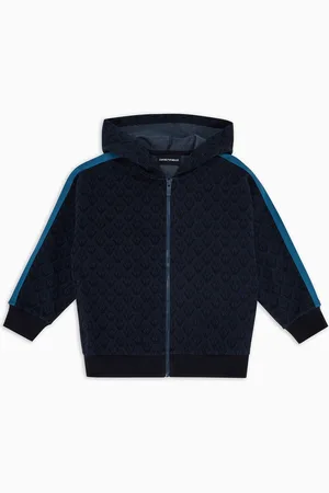 Emporio Armani ASV Sweatshirt mit Kapuze und Reißverschluss, aus Jersey in Jacquard-Verarbeitung mit Allover-Adler