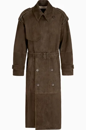 Emporio Armani Zweireihiger, übergroßer Trenchcoat aus Ziegen-Veloursleder