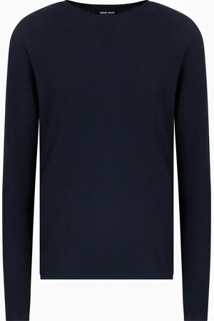 Giorgio Armani Pullover mit Rundhalsausschnitt aus Schurwolle mit Fischgrat-Muster
