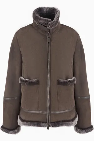 Emporio Armani Jacke der Icon-Sonderkollektion aus spanischem Merino-Lammfell-Shearling in Wildleder-Optik