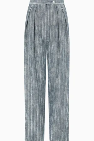 Emporio Armani Hose aus Leinen- und Baumwollmischung in Nadelstreifen-Denim-Optik mit Bundfalten