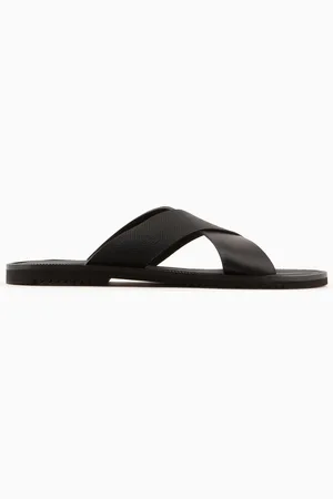 Emporio Armani Sandalen mit überkreuzten Riemen aus mikroperforiertem Leder mit Allover-Adler