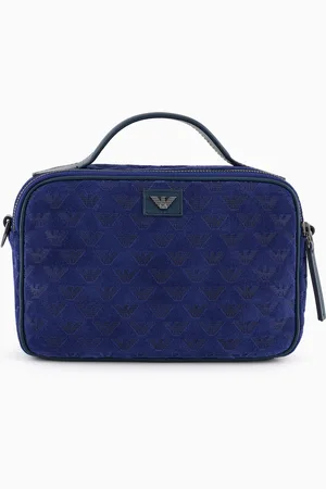 Emporio Armani Henkeltasche aus Veloursleder mit Schultergurt und Allover-Adler-Prägung