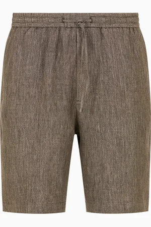Emporio Armani Bermudashorts mit Tunnelzug aus Leinen in Delavé-Optik mit Crêpe-Haptik