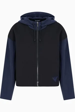 Emporio Armani Blouson mit Reißverschluss und Kapuze, gefertigt aus Interlock-Jersey