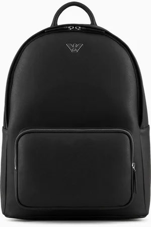 Emporio Armani Runder ASV Rucksack aus neu aufbereitetem Saffiano-Leder mit Adler-Plakette