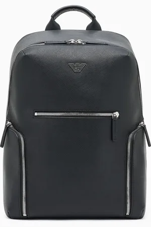 Emporio Armani ASV Rucksack aus neu aufbereitetem Saffiano-Leder mit Adler-Plakette