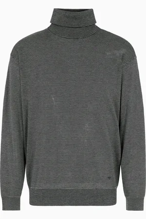 Emporio Armani ASV Rollkragenpullover aus Wollgemisch und Lyocell mit Mikro-Streifen