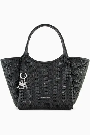 Emporio Armani Shopper aus geflochtenem Material mit Logo-Anhänger