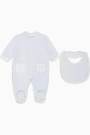 Emporio Armani Geschenkset Playsuit und Lätzchen aus Jersey mit Optical-Adler-Print