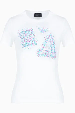 Emporio Armani ASV T-Shirt aus Stretchjersey mit Logo aus kleinen Nieten