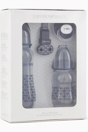 Emporio Armani Babycare-Geschenkset mit zwei Trinkflaschen, Schnuller und Kordel mit Clip