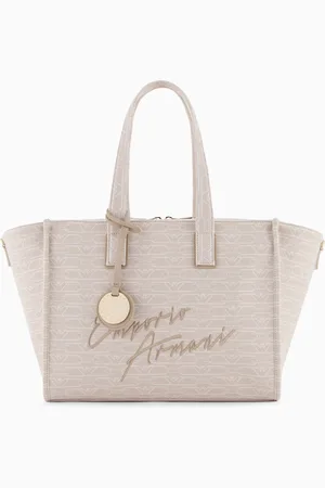 Emporio Armani Mittelgroßer Shopper aus Canvas mit durchgehendem Monogramm aus Jacquard-Stoff