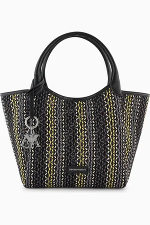 Emporio Armani Mehrfarbiger Shopper aus gewebter Panama-Faser