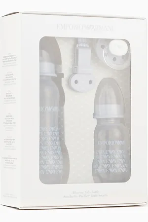 Emporio Armani Babycare-Geschenkset mit zwei Trinkflaschen, Schnuller und Kordel mit Clip