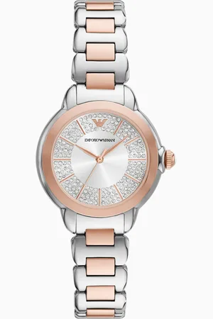 Emporio Armani Uhr mit drei Zeigern und zweifarbigem Edelstahlarmband