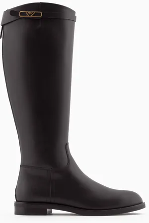Emporio Armani Leder-Stiefel mit Riemen und Adlerplakette