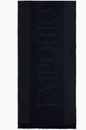 Emporio Armani Schal aus Wolle mit Logo-Schriftzug in Jacquard