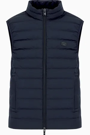 Emporio Armani Ärmellose Daunenjacke mit durchgehendem Reißverschluss aus gestepptem Nylon mit Adler-Logo-Aufnäher