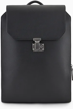 Emporio Armani Rucksack aus getrommeltem Leder, mit Klappe und Laptopfach