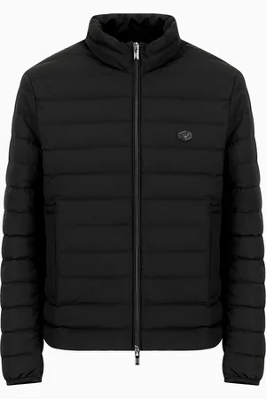 Emporio Armani Daunenjacke mit durchgehendem Reißverschluss aus gestepptem Nylon mit Adler-Logo-Aufnäher