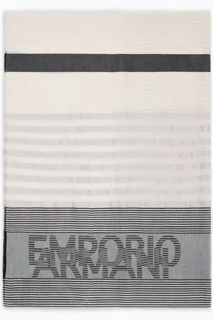 Emporio Armani Gestreifte Stola aus Modal-Mischung in Jacquard-Stoff-Verarbeitung mit Logo