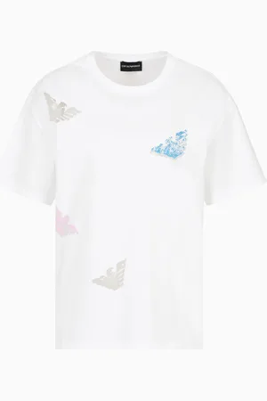 Emporio Armani T-Shirt aus Baumwolljersey mit Devoré-Logo