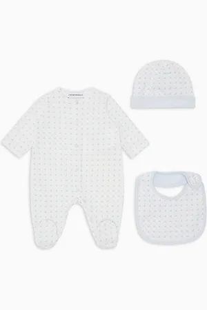 Emporio Armani Geschenkset Playsuit, Lätzchen und Häubchen aus Jersey mit Optical-Adler-Print