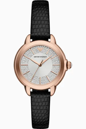 Emporio Armani Dreizeigeruhr aus Leder in Schwarz