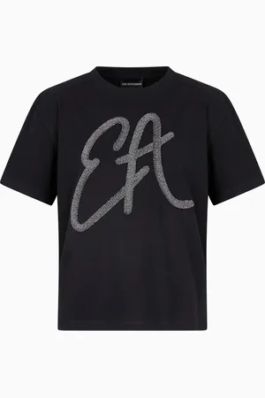 Emporio Armani Jersey-T-Shirt aus Baumwolle mit Maxi-Logo aus Lurex