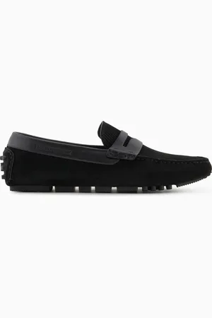 Emporio Armani Driver-Mokassins aus fein gestreiftem Veloursleder