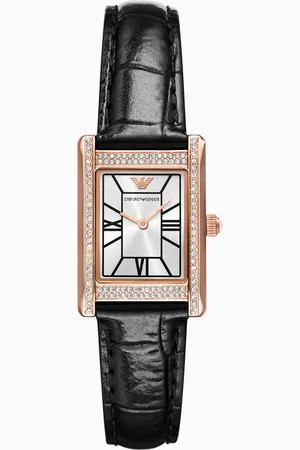 Emporio Armani Zweizeigeruhr mit Lederarmband in Schwarz