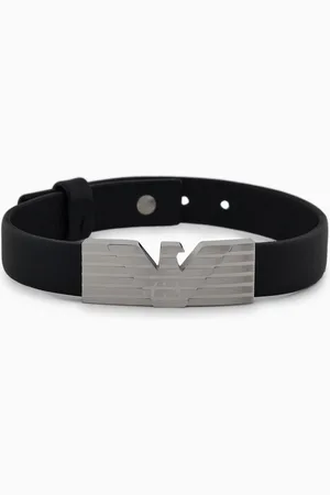Emporio Armani ID-Armband aus Edelstahl und schwarzem Leder