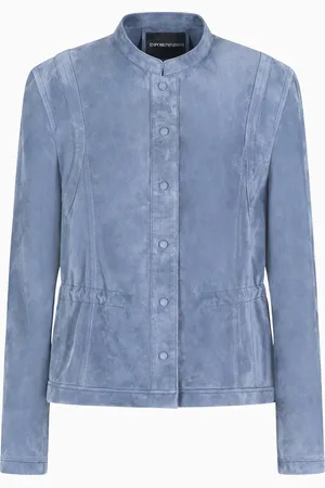 Emporio Armani Jacke aus Ziegen-Veloursleder mit Grandad-Kragen