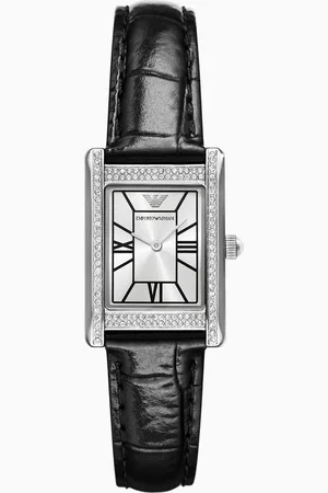 Emporio Armani Zweizeigeruhr mit Lederarmband in Schwarz