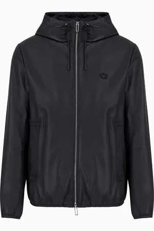 Emporio Armani Blouson mit durchgehendem Reißverschluss und Kapuze aus Semianilin-Lammnappaleder