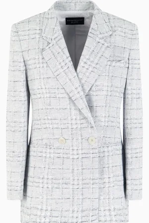 Emporio Armani Icon Doppelreihiger Blazer aus Leinenmischgewebe mit Karomuster