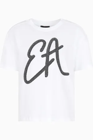 Emporio Armani Jersey-T-Shirt aus Baumwolle mit Maxi-Logo aus Lurex