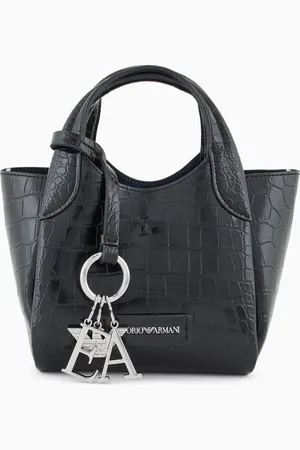 Emporio Armani Kleiner Shopper mit Kroko-Print-Finish und Logo-Anhänger